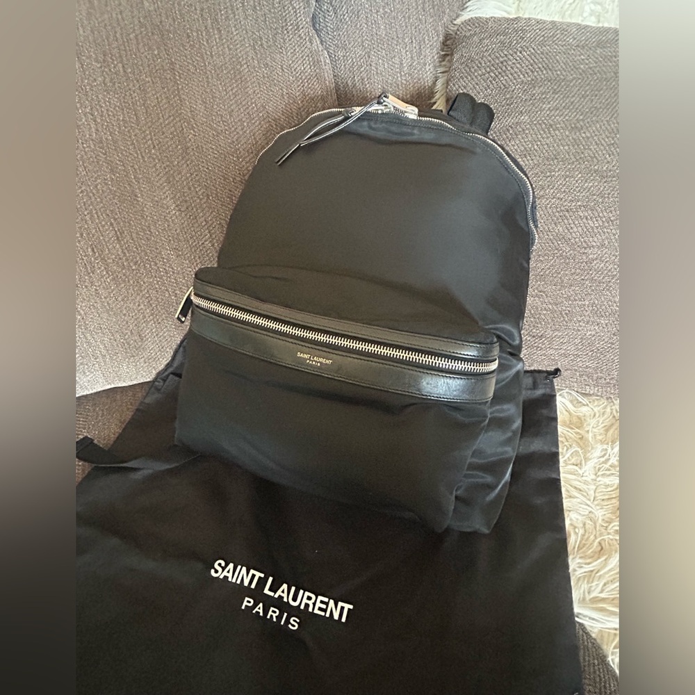 Saint Laurent Black  canvas nylon leather trim  Backpack